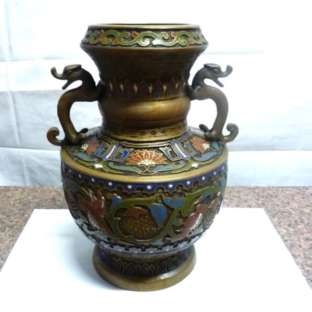 Bronze: A Large Vintage Champlevé Vase